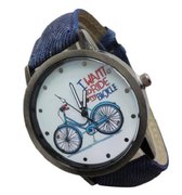 Hidzo Horloge I Want To Ride My Bicycle ø 37 mm - Blauw - In horlogedoosje