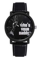 Hidzo Horloge Who's Your Daddy? ø 37 mm - Zwart - Kunstleer