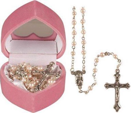Bijoux fantaisie chapelet perles roses dans une boîte de rangement