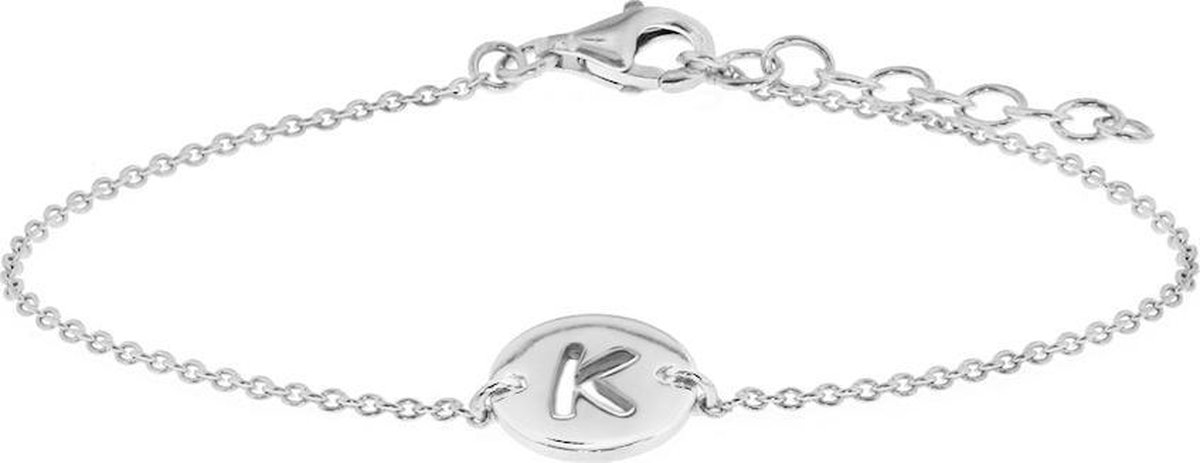 The Fashion Jewelry Collection Armband Letter K 1,3 mm 15,5 + 2,5 cm - Zilver