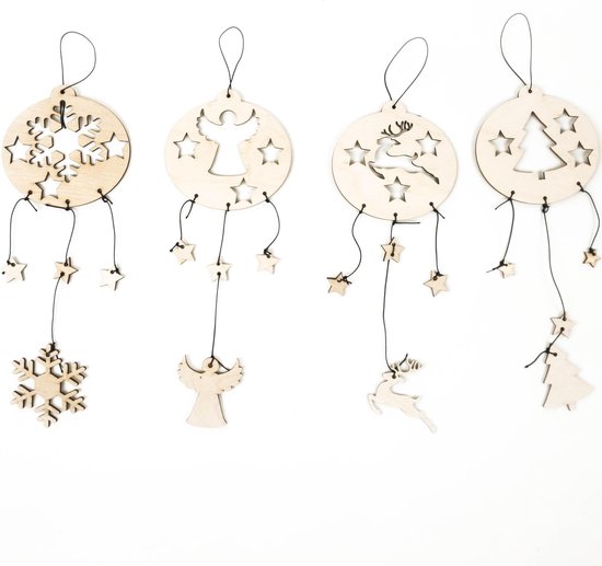 Sweelov 15 stuks houten hangers sneeuwvlokken boomversiering witte houten kersthangers hangende ornamenten kersthangers vintage versiering decoratie