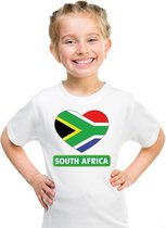 Zuid Afrika kinder t-shirt met Zuid Afrikaanse vlag in hart wit jongens en meisjes 110/116