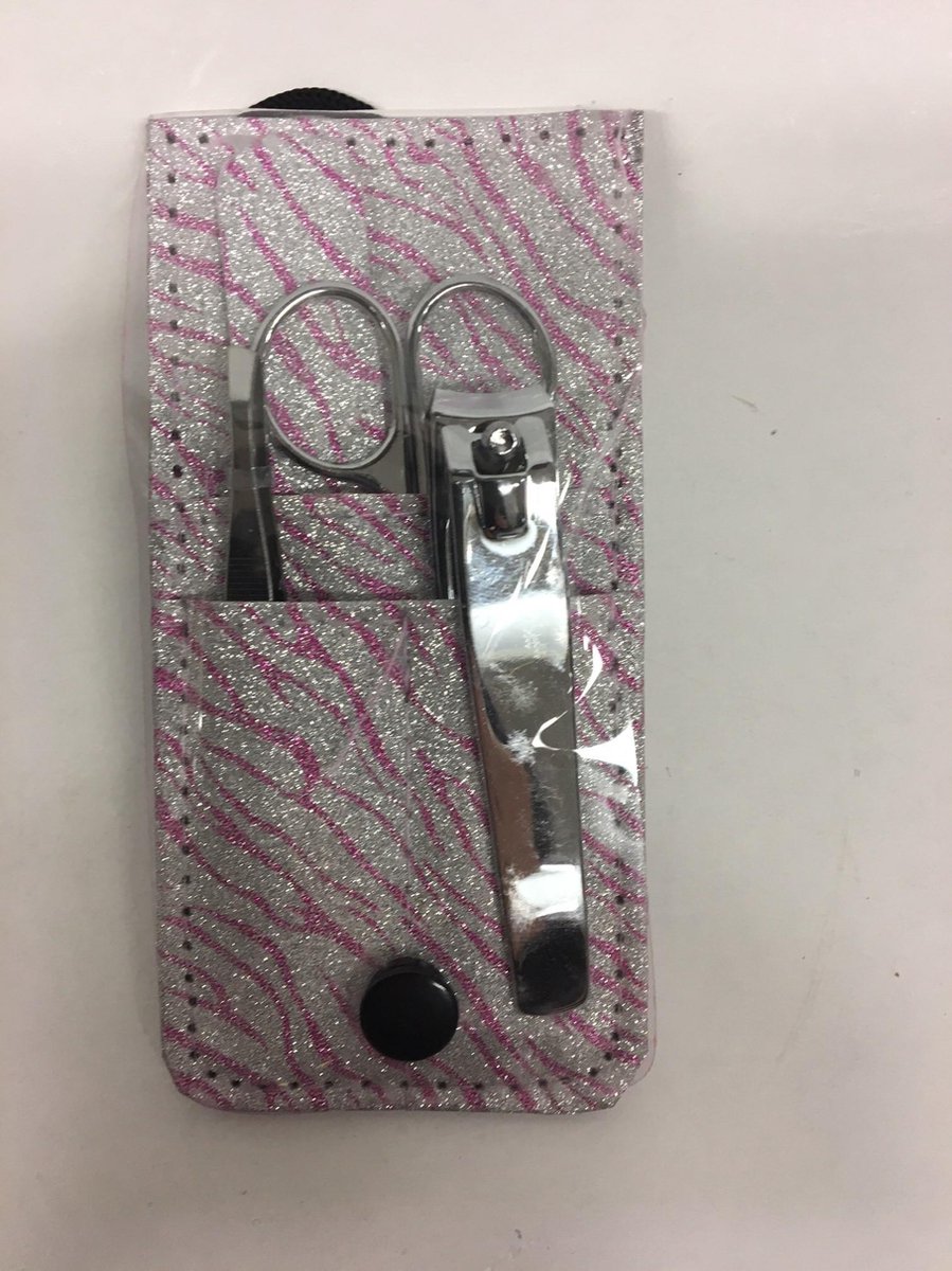 manicureset 5-delig animalprint roze glitter