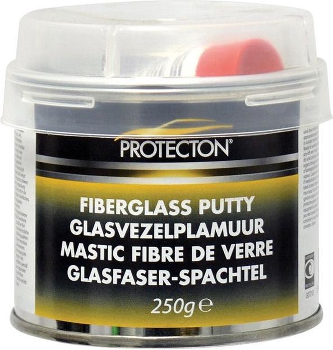 Protecton Glasvezelplamuur - Voor herstellen van grotere deuken, gaten & scheuren - Hecht op metaal, hout, beton & kunststof – Bestand tegen chemicaliën en weersinvloeden - Incl. tube verharder - 250gr