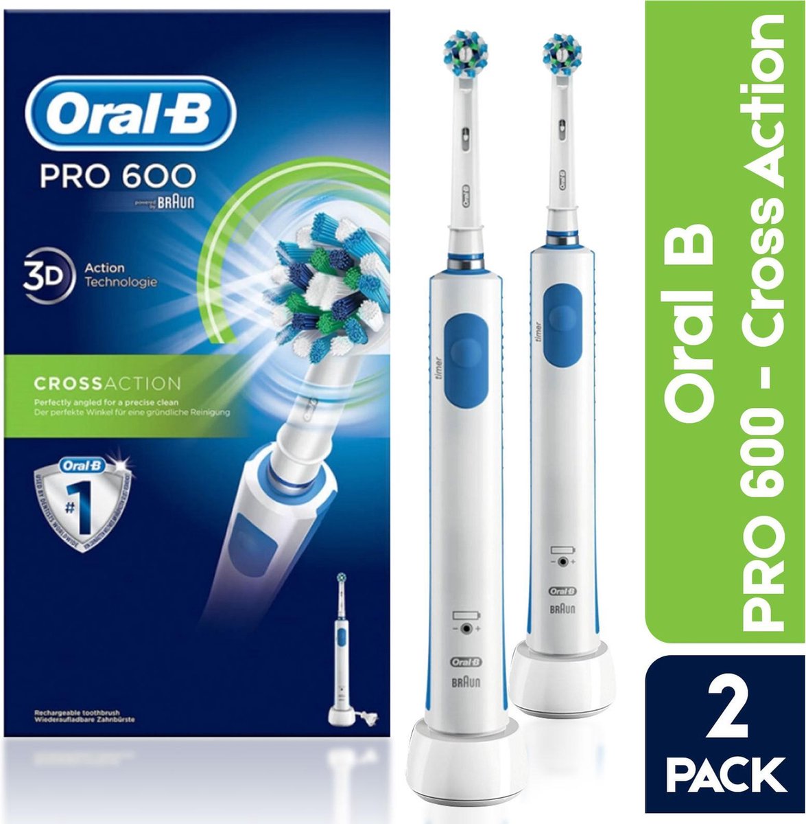 verraad periodieke verkeer Duopack Oral B 600 Cross Action Elektrische tandenborstel - 2 stuks  voordeelverpakking | bol.com