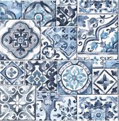 Reclaimed Marrakesh Tiles blauw/wit behang (vliesbehang, blauw)