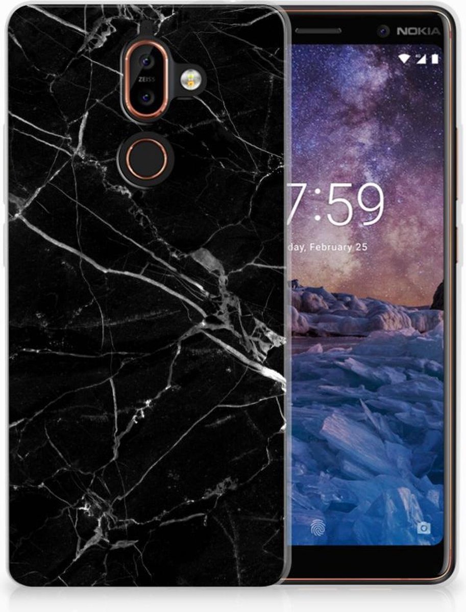 Nokia 7 Plus TPU Siliconen Hoesje Marmer Zwart - Origineel Cadeau Vader