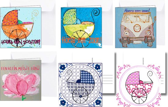 Geboortekaartjes - felicitatiekaarten - geboorte - jongen - meisje - felicitatiekaarten geboorte - 6st