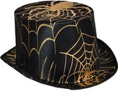 Chapeau haut de forme Halloween noir avec araignée dorée