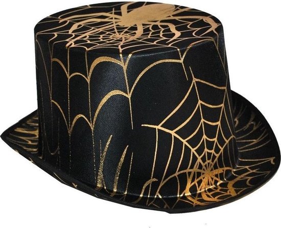Chapeau haut de forme Halloween noir avec araignée dorée | bol.com