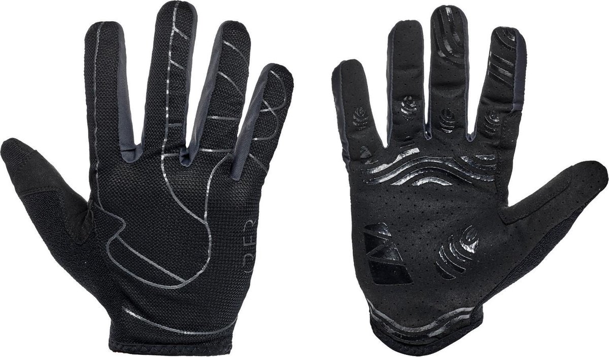 RFR Handschoenen Pro - Fietshandschoenen - Sporthandschoen - Lange vinger handschoen - Absorberende stof - Met siliconen print - Zwart met witte details - Maat S