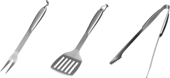 Patton Solid Stainless steel Tool set 3 pcs - Luxe RVS 3-Delige BBQ set - vlees- tang, spatel en vork