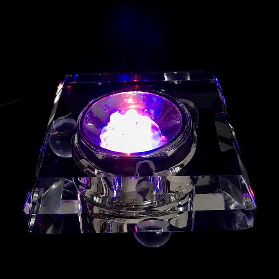 Kristal Glas Lichtplateau ( vierkant) met gekleurd licht met 1x USB adapter 7x7cm
