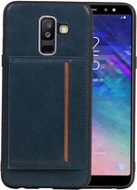 Navy Staand Back Cover 1 Pasjes voor Samsung Galaxy A6 Plus 2018