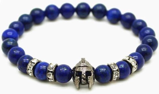 Bracelet homme perlé Casque Spartiate Lapis Lazuli Bleu