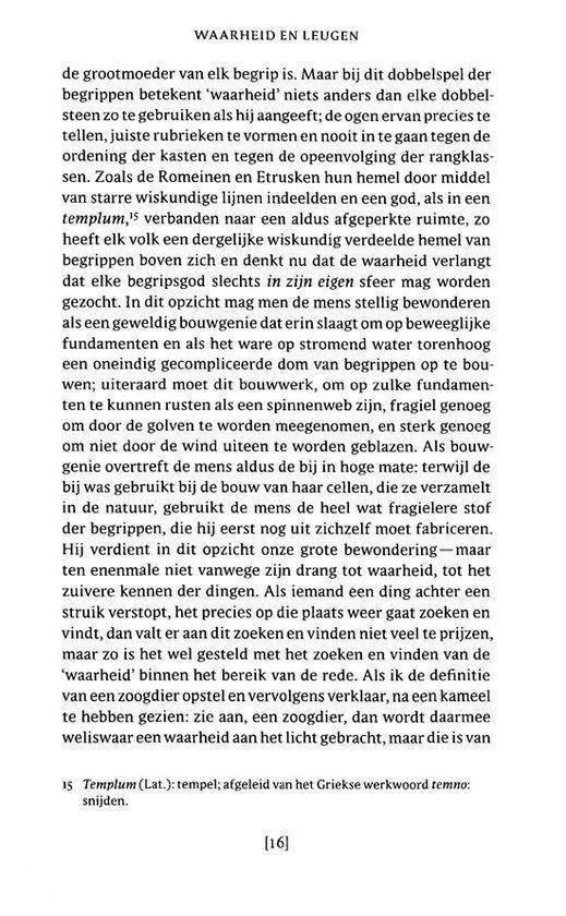Pagina uit een boek met Nederlandse tekst, 'Waarheid en leugen'.