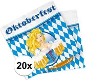 Oktoberfest - 20x Oktoberfest themafeest servetten blauw 33 x 33 cm papier - Bierfeest papieren wegwerp tafeldecoraties
