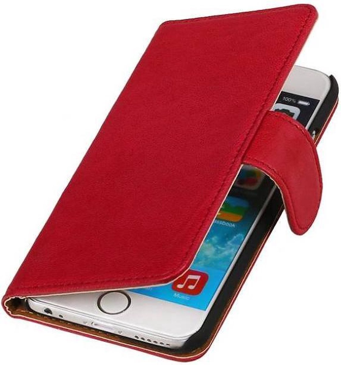 Washed Leer Bookstyle Hoesje - Geschikt voor iPhone 6 Plus Roze