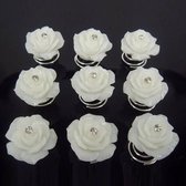 Prachtige Witte Roosjes met Diamantje Curlies - 5 stuks