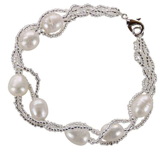Zoetwater parel armband Twine Pearl White - echte parels - wit - zilver