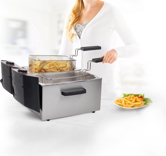 Princess Dubbele Frituurpan - Inhoud 2 x 3 liter - Koude Zone - 3600W - 2x regelbare thermostaat -183123 - RVS