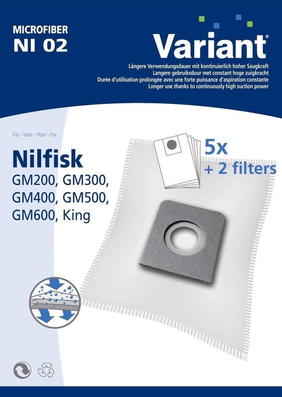 Nilfisk stofzuigerzakken GM-serie Variant Stofzak NI02 5 stuks + filter |  bol.com