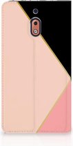 Nokia 2.1 2018 Uniek Standcase Hoesje Black Pink Shapes