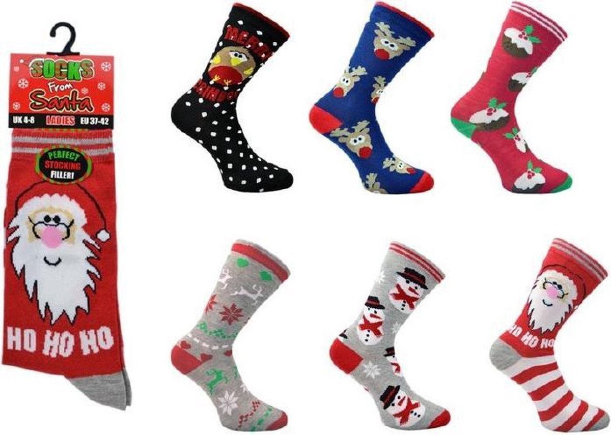 6 paar dames kerst sokken met leuke kerst motieven maat 37-42 | bol.com