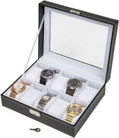 Horloge Box volledig zwart met 10 Compartimenten en 10 kussentjes | Geschikt voor horloges en armbanden - Met Slot