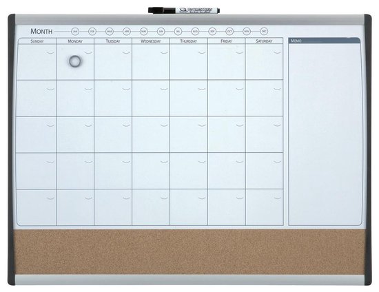 Nobo Magnetische Combibord met Maandplanner - Kurken Prikbord - 58,5 x 43,0 cm - Inclusief Magneet, Marker En Wisser - Nobo