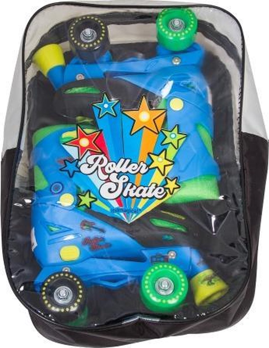 Kids Globe Patins à Roulettes Réglables Bleu/Vert - Taille 24-30 Avec Aide à L'Apprentissage