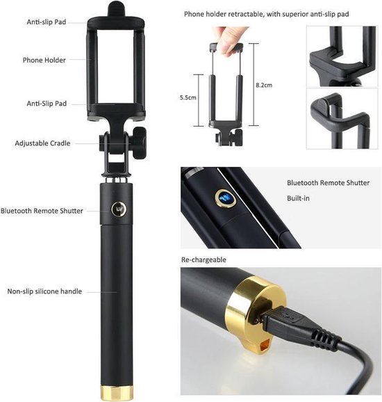 Dispho Compacte Selfie Stick Draadloos Met Bluetooth voor Sony Xperia Z5  Mini / Z2 /... | bol.com
