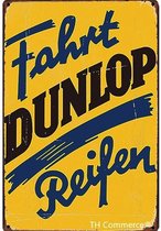 TH Commerce - Dunlop Autobanden Reifen - Metalen Vintage Decoratie Wandbord - Garage - Reclamebord - Muurplaat - Retro - Wanddecoratie -Tekstbord - Nostalgie - 30 x 20 cm 1014