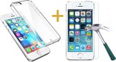 Apple iPhone 5 / 5s / SE - Hardcase met Soft Siliconen TPU Zijkant Transparant Hoesje + Screenprotector Gehard Tempered Glass - 360 Graden Bescherming