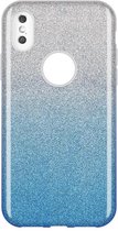 iPhone X & XS Hoesje - Glitter Back Cover - Blauw & Silver