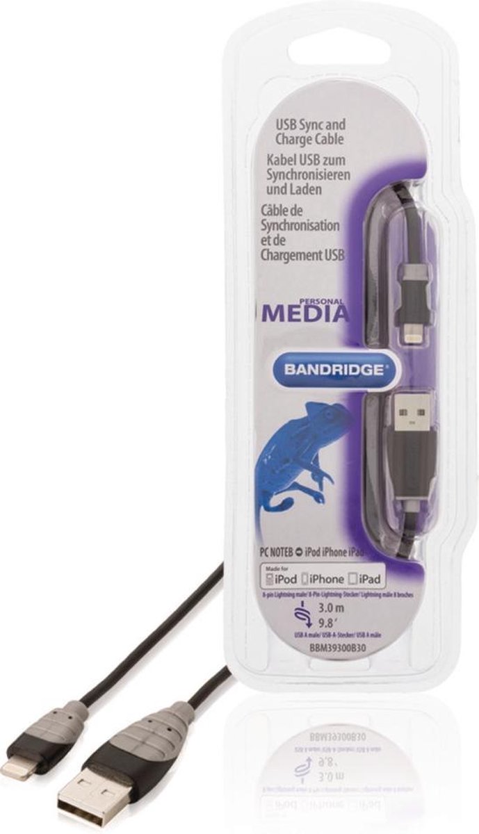 Bandridge Lightning kabel van 3 meter lang voor Apple Devices - 8-pins