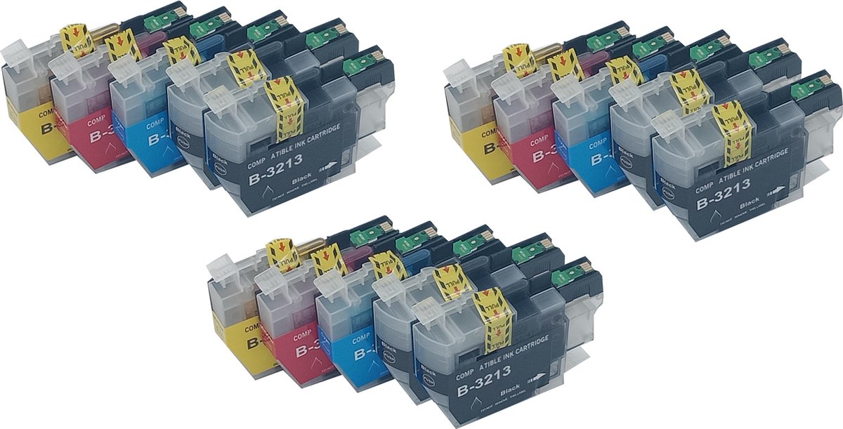 KATRIZ® huismerk inkt voor|Brother 6x LC3213XL zwart+ 3x LC3213XL Cyaan + 3x  LC3213XL Magenta +3x LC3213XL Yellow  | (15stuks) - Met chip