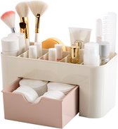 Make-Up Organizer met Lade – Roze – Geschikt voor Kwasten, Make-Up Producten & Wattenschijfjes