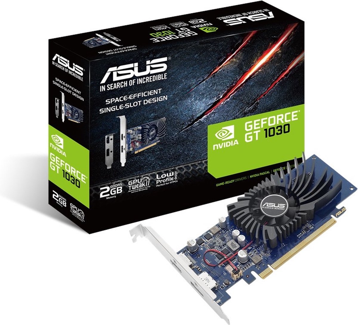 ASUS GT1030-2G-BRK - Grafische kaart - GF GT 1030 - 2 GB GDDR5 - PCIe 3.0 laag profiel - HDMI, DisplayPort