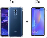 Telefoonhoesje Huawei Mate 20 Lite hoesje shock proof case hoes cover transparant - 2x Huawei mate 20 lite Screenprotector