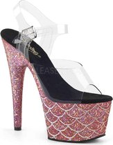 Pleaser Sandaal met enkelband, Paaldans schoenen -37 Shoes- ADORE-708MSLG Paaldans schoenen Roze/Transparant