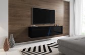 Zwevend Tv Meubel Hooglans Zwart – Hangend TV meubel met Led Verlichting – Zwarte TV Kast Clean Design – Perfecthomeshop