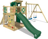 WICKEY speeltoestel klimtoestel Smart Camp met schommel & groene glijbaan, outdoor klimtoren voor kinderen met zandbak, ladder & speelaccessoires voor de tuin