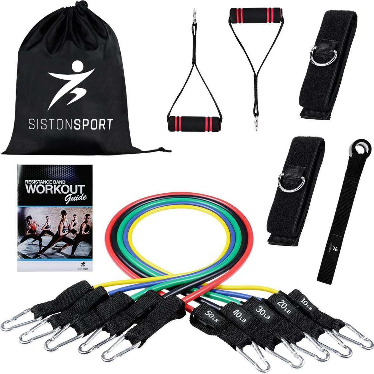 Siston Luxe Fitness Weerstandsbanden - Fitness Weerstand Banden set XL - Incl. 2 Handvaten - 11 Stuks - Siston®