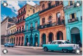 Tuinposter –Kleurrijke Straat in Cuba– 120x80 Foto op Tuinposter (wanddecoratie voor buiten en binnen)