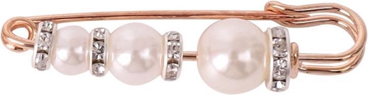 Fako Bijoux® - Sierspeld - Sjaalspeld - Vestsluiting - Vestspeld - Parels & Strass - 57mm - Goudkleurig