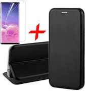 Hoesje geschikt voor Samsung Galaxy S10 - Screen Protector PET - Book Case Leer ThinShield Zwart & Screenprotector
