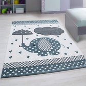 Flycarpets Kids vloerkleed - Blauw 80 X 150 CM Kinderkamer Olifant