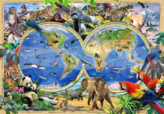 Fotobehang Wereldkaart Safari XXL – kinderkamer – posterbehang - 368 x 254 cm