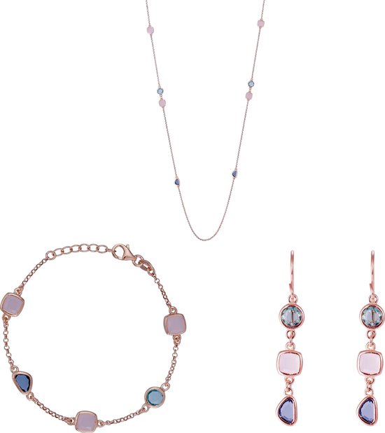 Orphelia SET-7411 - Juwelenset: Ketting + Armband + Oorbellen - 925 Zilver Rosé - Multicolor Stenen - 90/18,5 cm